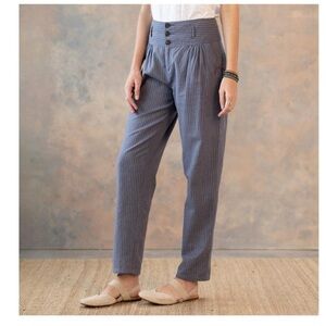 Sundance Amelia Blue Pinstriped Linen Blend Trousers